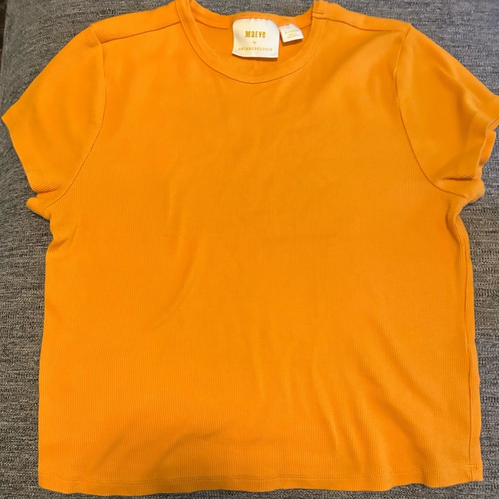 Anthropologie Maeve yellow Ribbed Crewneck Tee